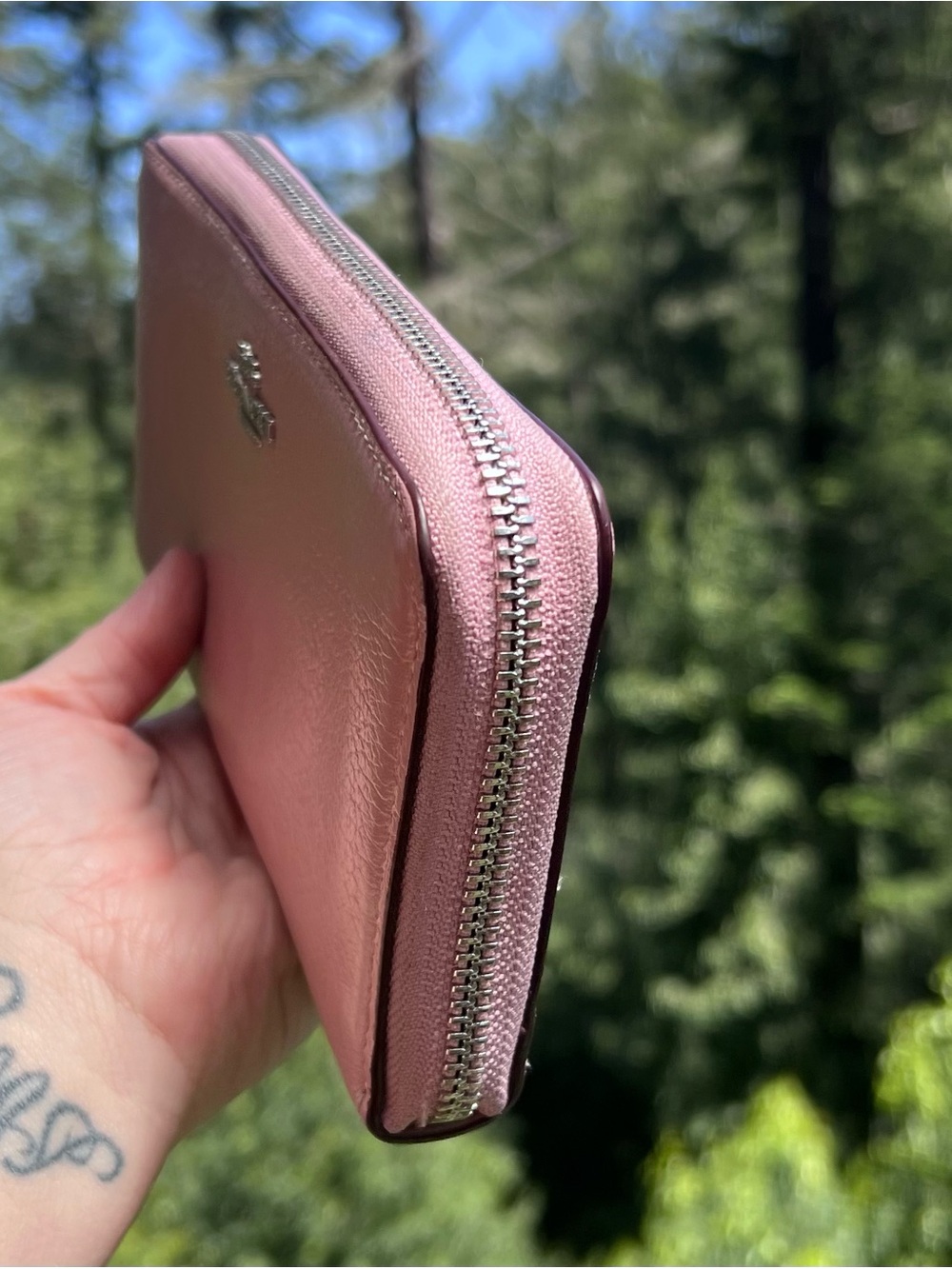COACH Long Zip-Around Pink Pebble Leather Wallet with Silver Hardware AUTHENTIC - Picture 8 of 11